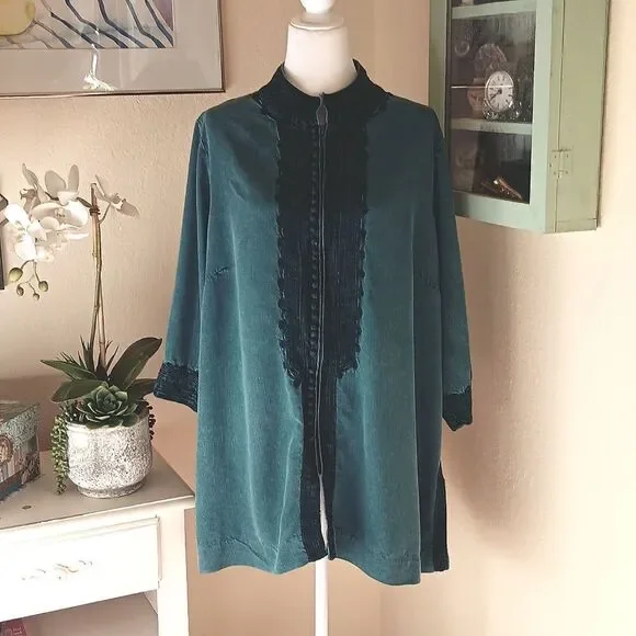 Soft Surroundings Anandi Teal Tencel Jacket/Top with Chenile Accents. Bohemian. - Picture 3 of 12